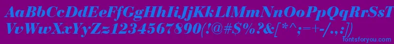 BodoniCeBoldItalic-fontti – siniset fontit violetilla taustalla