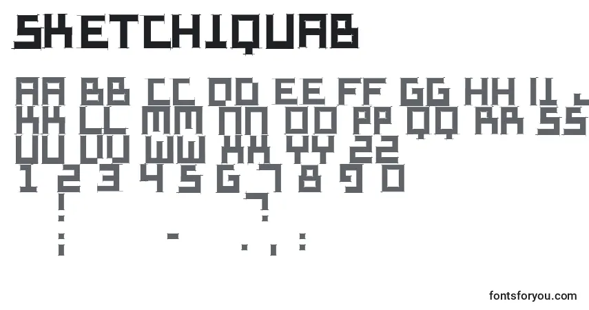 Czcionka Sketchiquab – alfabet, cyfry, specjalne znaki