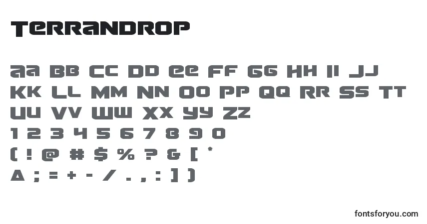 A fonte Terrandrop – alfabeto, números, caracteres especiais