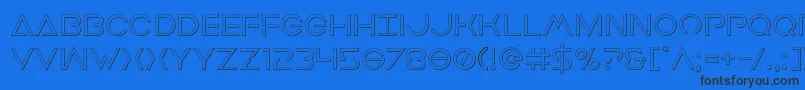 Earthorbiterout-Schriftart – Schwarze Schriften auf blauem Hintergrund