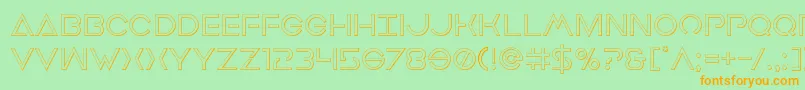 フォントEarthorbiterout – オレンジの文字が緑の背景にあります。