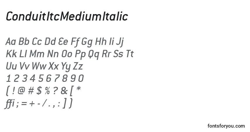 ConduitItcMediumItalicフォント–アルファベット、数字、特殊文字