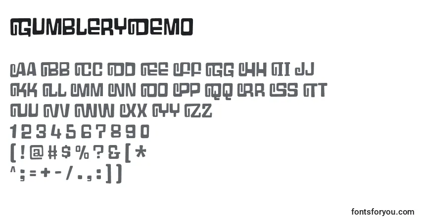 Шрифт GumbleryDemo – алфавит, цифры, специальные символы