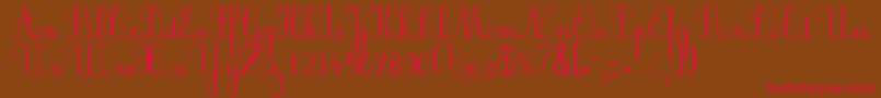フォントPlumnde – 赤い文字が茶色の背景にあります。