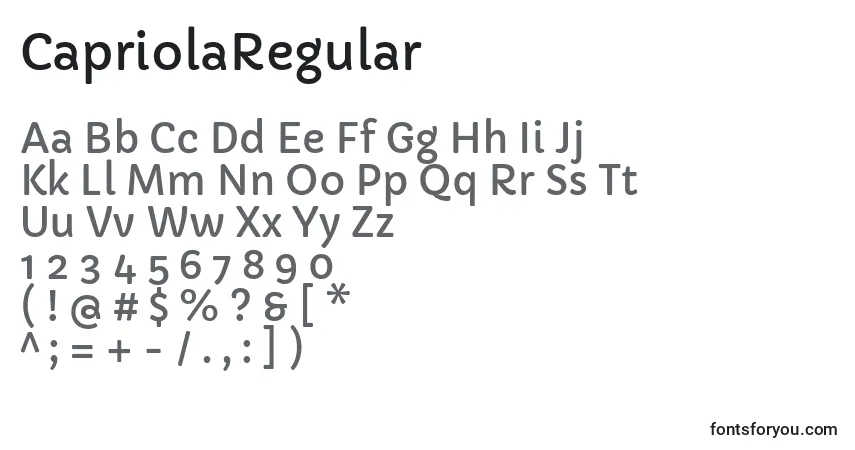 Schriftart CapriolaRegular – Alphabet, Zahlen, spezielle Symbole