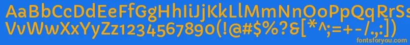 フォントCapriolaRegular – オレンジ色の文字が青い背景にあります。