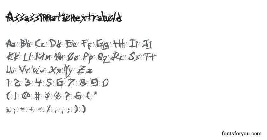 A fonte Assassinnationextrabold – alfabeto, números, caracteres especiais
