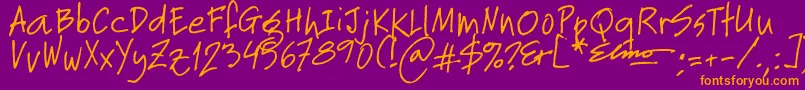 Elmo-Schriftart – Orangefarbene Schriften auf violettem Hintergrund