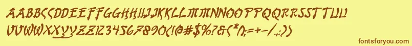 フォントBushidobi – 茶色の文字が黄色の背景にあります。