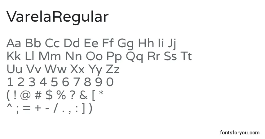 Шрифт VarelaRegular – алфавит, цифры, специальные символы
