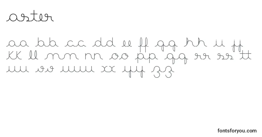 Czcionka Aster3 – alfabet, cyfry, specjalne znaki