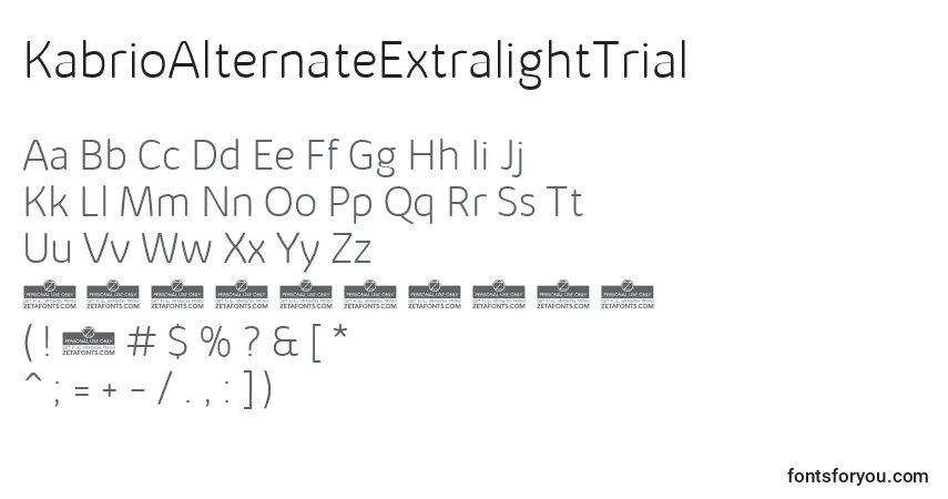 KabrioAlternateExtralightTrialフォント–アルファベット、数字、特殊文字