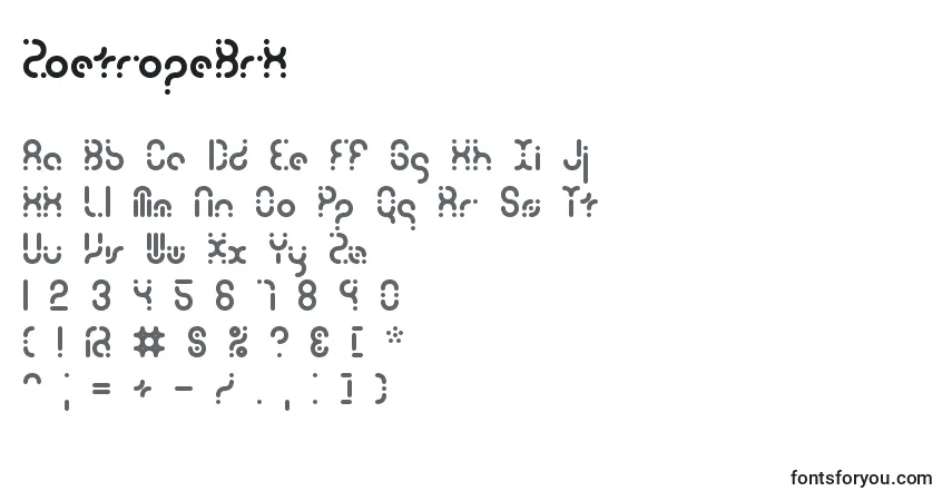 Шрифт ZoetropeBrk – алфавит, цифры, специальные символы