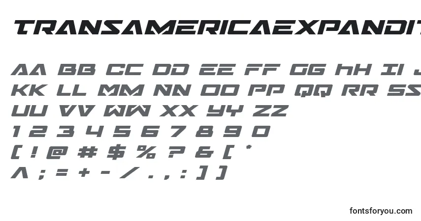 Schriftart Transamericaexpandital – Alphabet, Zahlen, spezielle Symbole