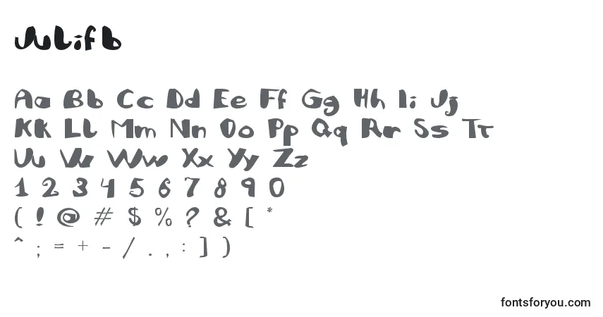 A fonte Julifb – alfabeto, números, caracteres especiais