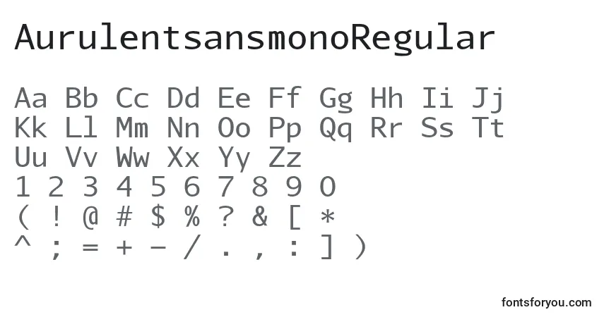 A fonte AurulentsansmonoRegular – alfabeto, números, caracteres especiais