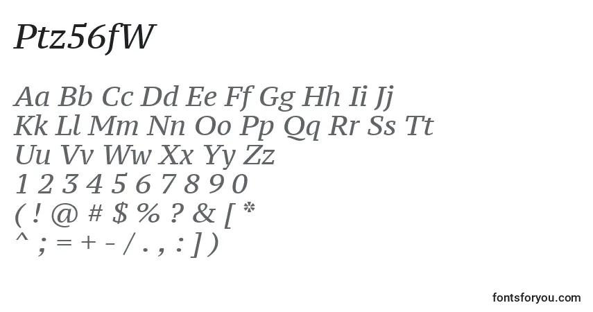 A fonte Ptz56fW – alfabeto, números, caracteres especiais