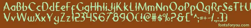 フォントGypsyRoadCondensed – 緑色の文字が茶色の背景にあります。