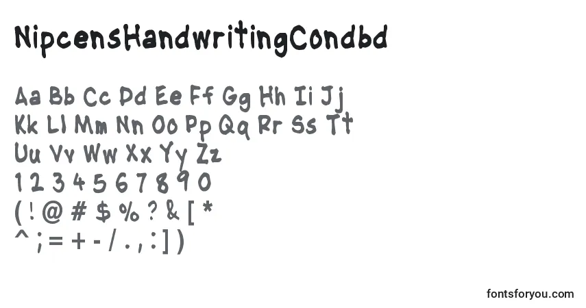 Шрифт NipcensHandwritingCondbd – алфавит, цифры, специальные символы