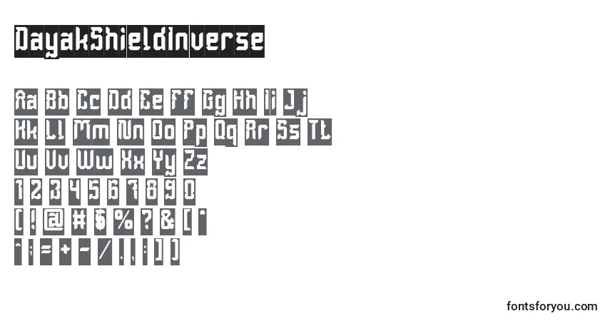 A fonte DayakShieldInverse – alfabeto, números, caracteres especiais