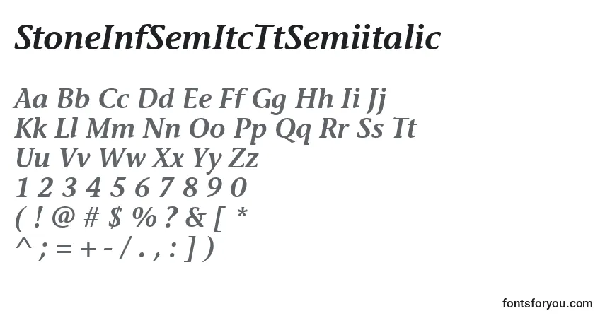 Шрифт StoneInfSemItcTtSemiitalic – алфавит, цифры, специальные символы
