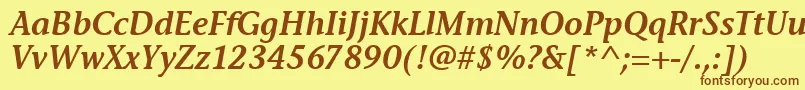 フォントStoneInfSemItcTtSemiitalic – 茶色の文字が黄色の背景にあります。