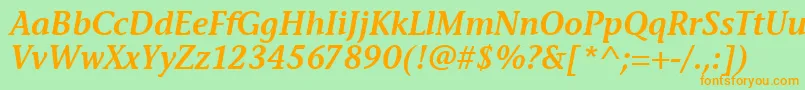 フォントStoneInfSemItcTtSemiitalic – オレンジの文字が緑の背景にあります。