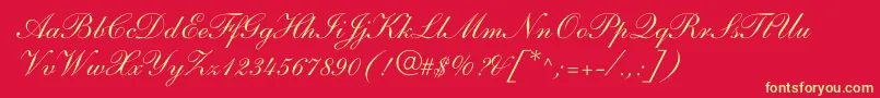 ShelleyAndantescript-Schriftart – Gelbe Schriften auf rotem Hintergrund