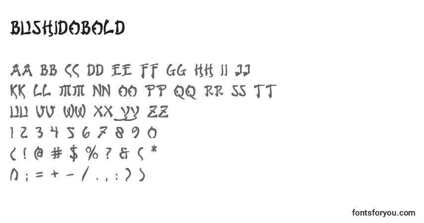 A fonte BushidoBold – alfabeto, números, caracteres especiais