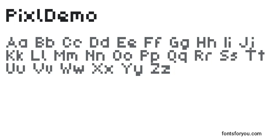 Czcionka PixlDemo – alfabet, cyfry, specjalne znaki