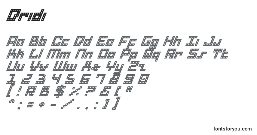 Schriftart Dridi – Alphabet, Zahlen, spezielle Symbole