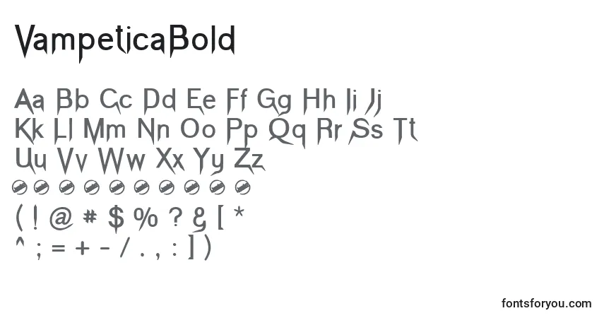 Czcionka VampeticaBold – alfabet, cyfry, specjalne znaki
