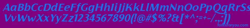 FlorentiaBoldItalicTrial-Schriftart – Blaue Schriften auf violettem Hintergrund