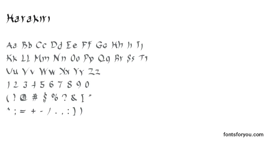 A fonte Harakiri – alfabeto, números, caracteres especiais