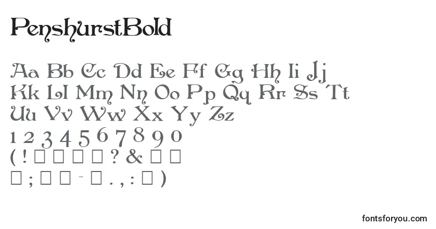 A fonte PenshurstBold – alfabeto, números, caracteres especiais