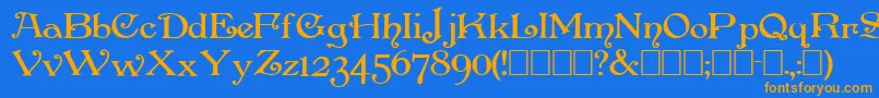 フォントPenshurstBold – オレンジ色の文字が青い背景にあります。