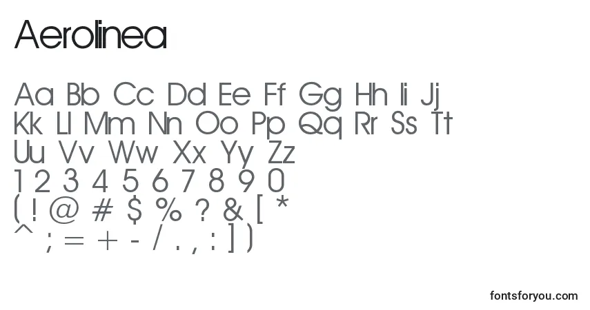 Aerolinea-fontti – aakkoset, numerot, erikoismerkit