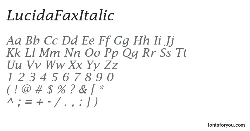 A fonte LucidaFaxItalic – alfabeto, números, caracteres especiais