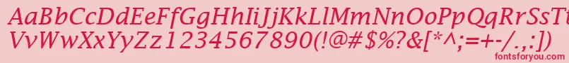 Fonte LucidaFaxItalic – fontes vermelhas em um fundo rosa