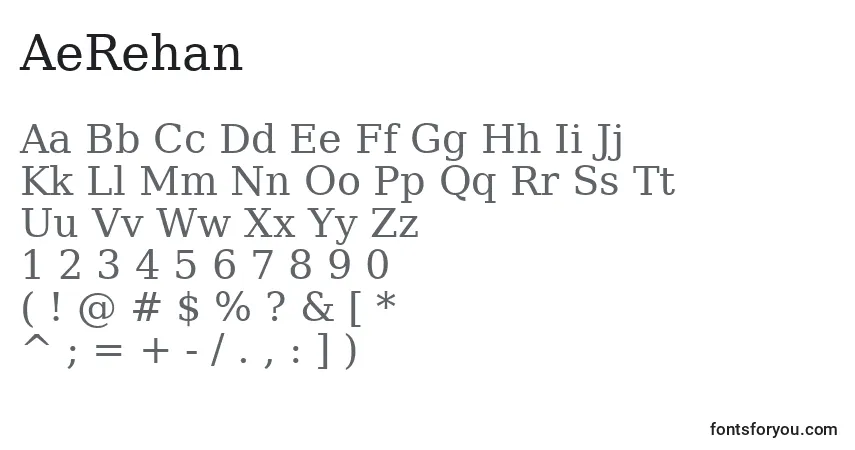Schriftart AeRehan – Alphabet, Zahlen, spezielle Symbole