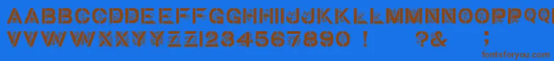 フォントGothicStencilDker – 茶色の文字が青い背景にあります。