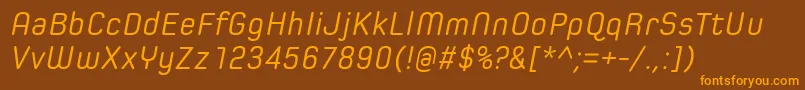 Saiba mais sobre a fonte SpoonRegularItalic Fonte SpoonRegularItalic – fontes laranjas em um fundo marrom