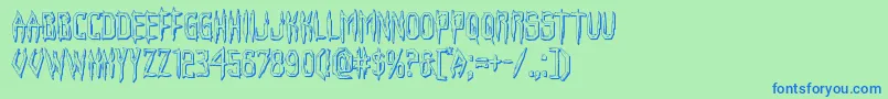 フォントHorroroid3D – 青い文字は緑の背景です。