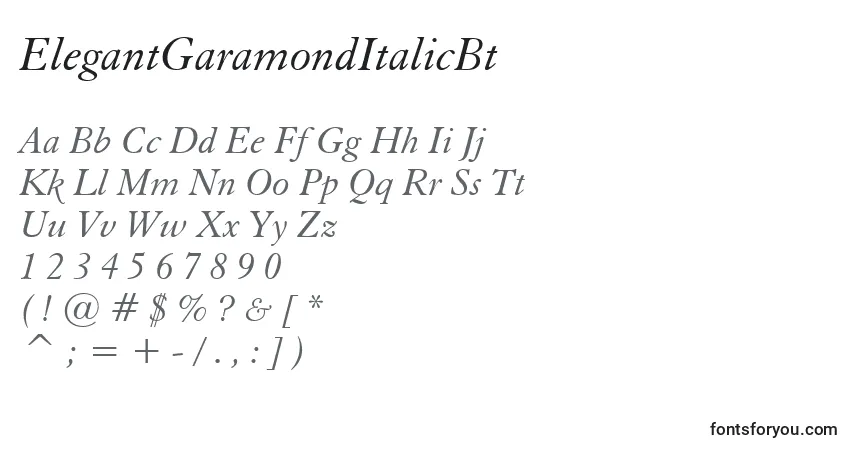 Czcionka ElegantGaramondItalicBt – alfabet, cyfry, specjalne znaki