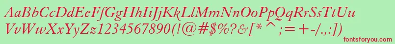 ElegantGaramondItalicBt Font – Red Fonts on Green Background