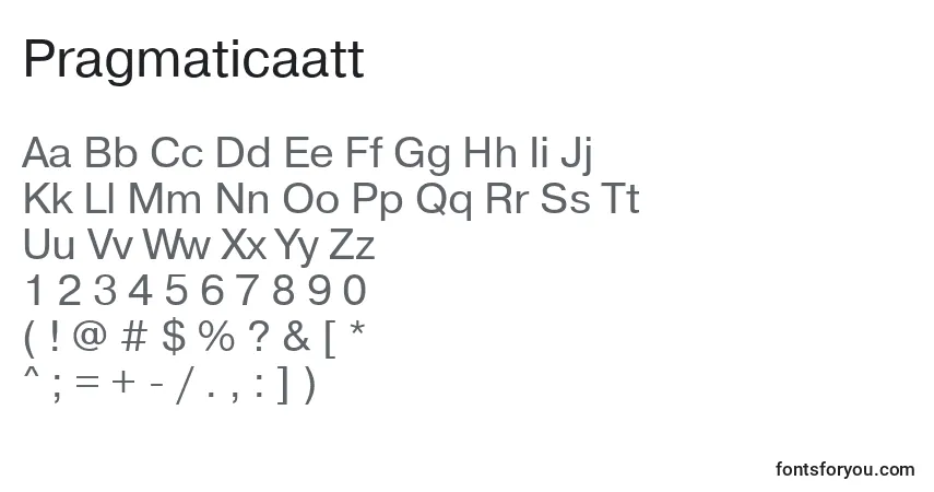 Pragmaticaatt-fontti – aakkoset, numerot, erikoismerkit