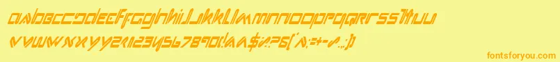 フォントXephyrCondensedItalic – オレンジの文字が黄色の背景にあります。