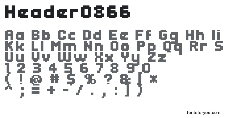 Czcionka Header0866 – alfabet, cyfry, specjalne znaki