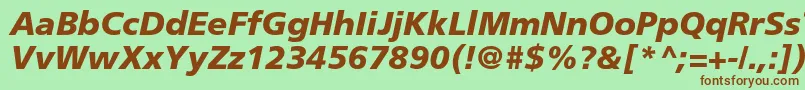 Fonte FrutigerLt76BlackItalic – fontes marrons em um fundo verde