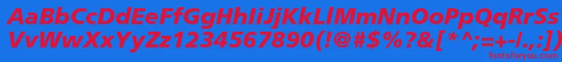 FrutigerLt76BlackItalic-Schriftart – Rote Schriften auf blauem Hintergrund